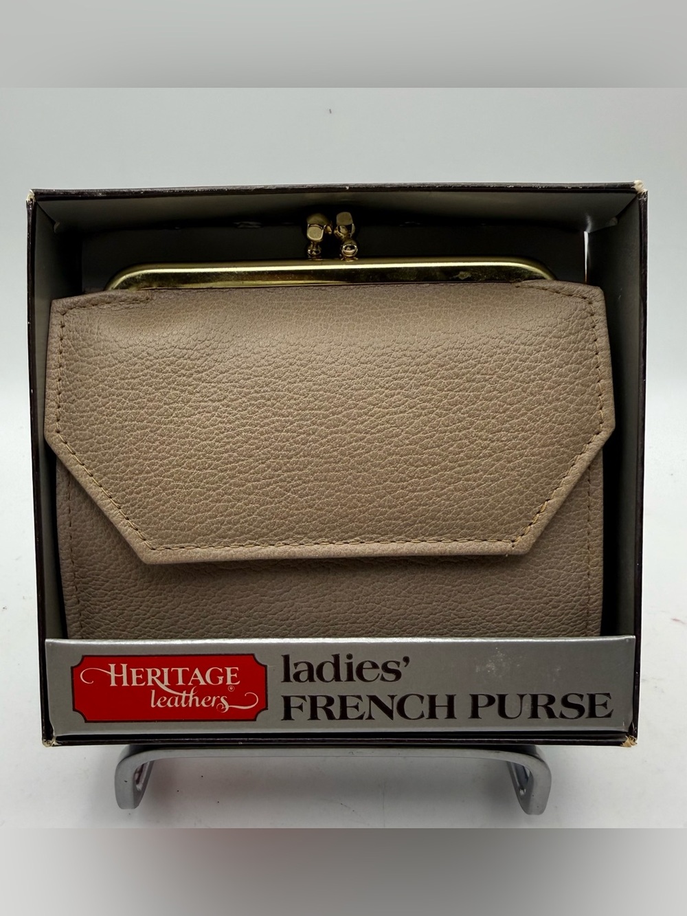 Vintage HERITAGE LEATHER French Purse Brown Leather Wallet-New in Box Taupe/Tan